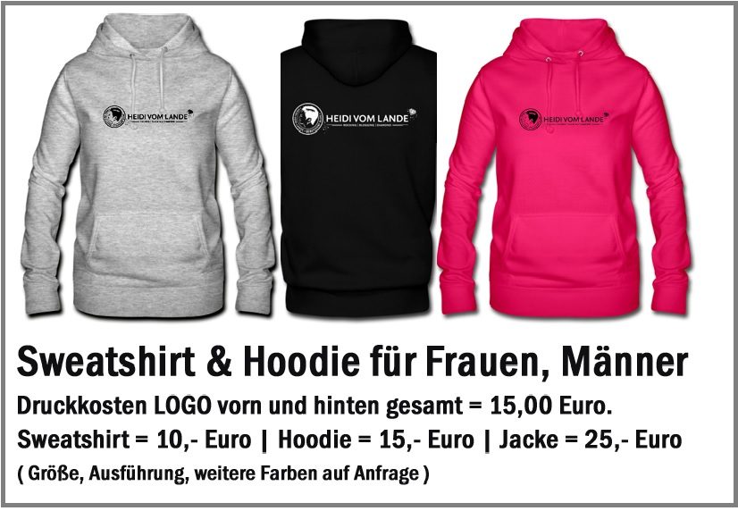 Heidi vom Lande, Merchandising, T-Shirt, Hoodie, Sweatshirt, Turnbeutel, Logo, Blog, Bloggerin, Werbemittel, Blog, Der Blog aus Hamburg, Bergedorf, Marke