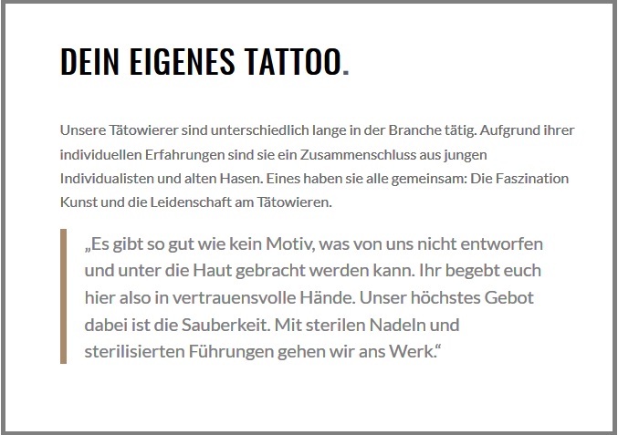 Texte für Webseiten, Homepage, Relaunch, Texterstellung, Cult Tattoo- und Piercing, Studio, Hamburg, Bergedorf